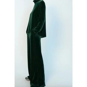 Zara Green Velvet Trousers Silk Blend